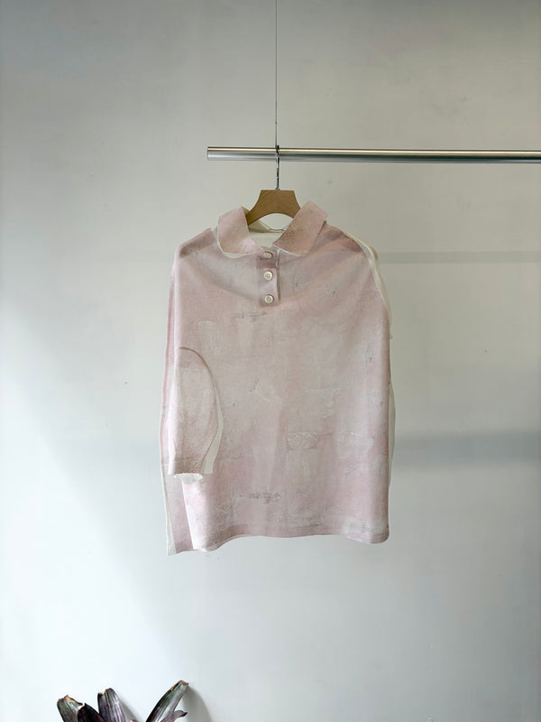 【 HOMMENA 】PAINTED TWISTED KNIT POLO / Pink