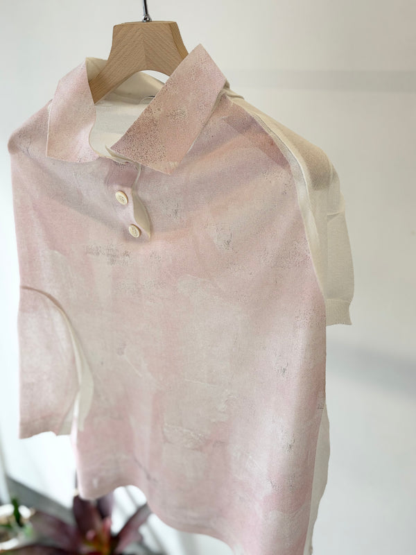 【 HOMMENA 】PAINTED TWISTED KNIT POLO / Pink