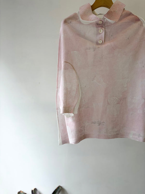 【 HOMMENA 】PAINTED TWISTED KNIT POLO / Pink