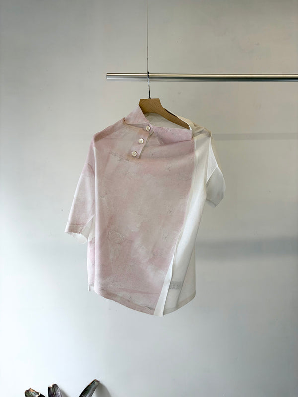 【 HOMMENA 】PAINTED TWISTED KNIT POLO / Pink