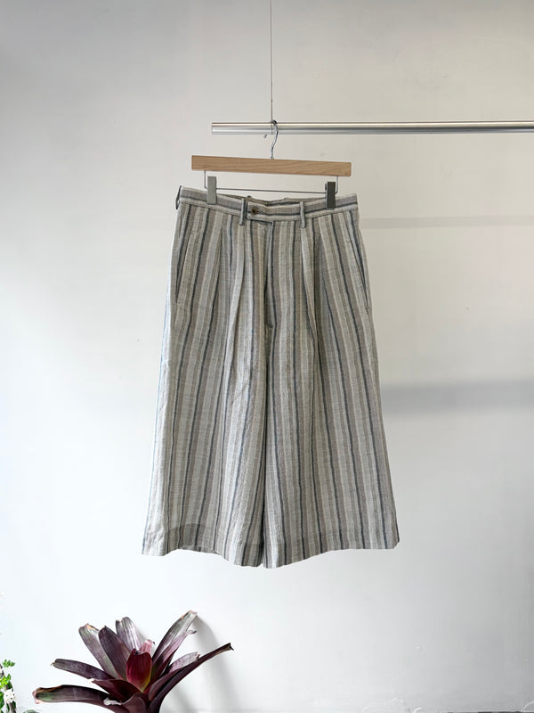 【 m's braque 】CROPPED 2-IN-TUCKED WIDE DRESS PANTS / Grey Multi Stripe