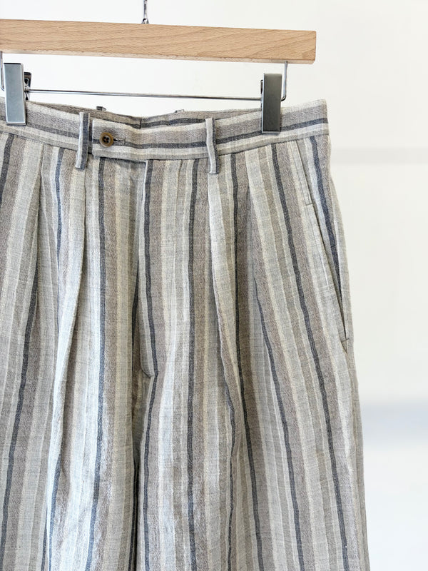 【 m's braque 】CROPPED 2-IN-TUCKED WIDE DRESS PANTS / Grey Multi Stripe