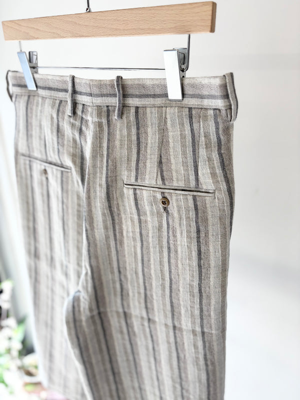 【 m's braque 】CROPPED 2-IN-TUCKED WIDE DRESS PANTS / Grey Multi Stripe