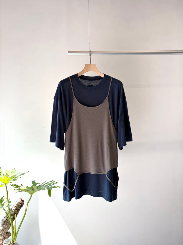 【 RhodolirioN 】CAMISOLE TOP & LOOSE FITTING TEE - UNIT TOPS - / Navy