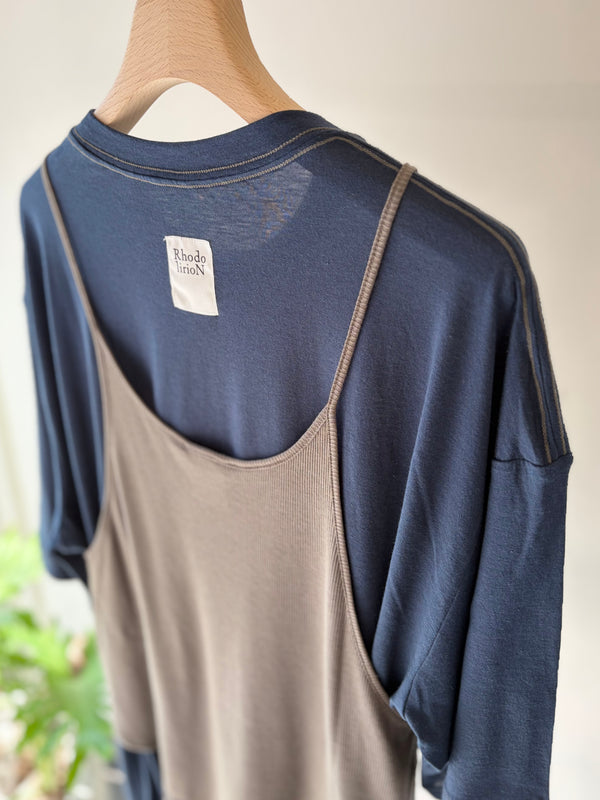 【 RhodolirioN 】CAMISOLE TOP & LOOSE FITTING TEE - UNIT TOPS - / Navy