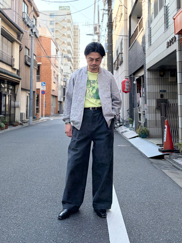 【frank leder / フランクリーダー】WASHED MOLESKIN 1TUCK WIDE TROUSERS  / Charcoal Grey