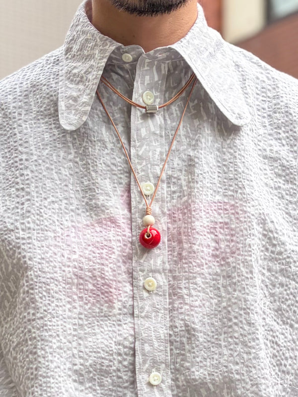 【m's braque】LEATHER CORD CERAMIC & WOODS NECKLACE / Red
