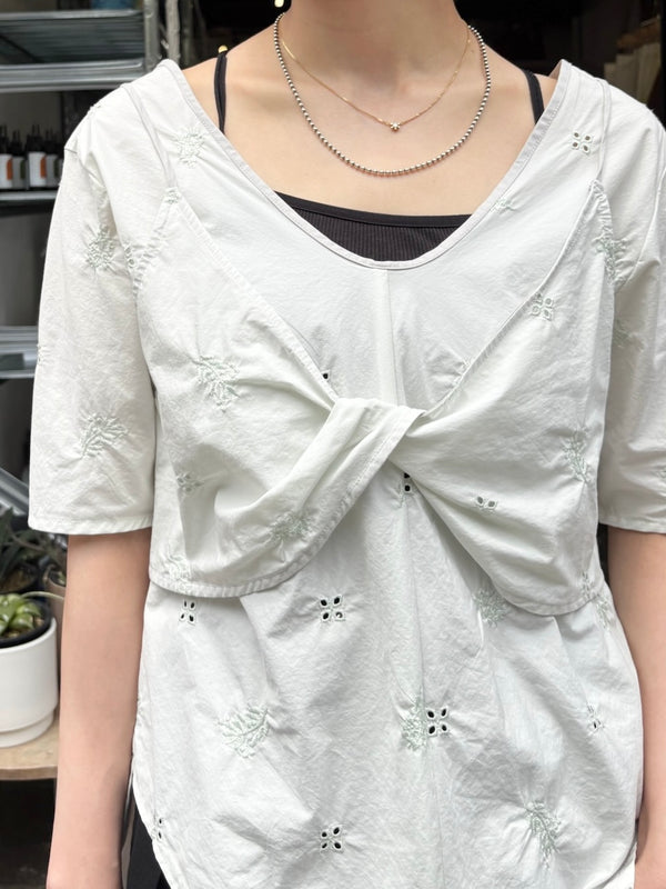 【 RIVER 】EMBROIDERED LAYERED TOP / Mint