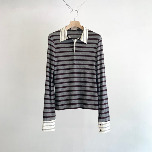 【 BALIA / バーリア 】BORDER SHIRT  / Grey × Brown