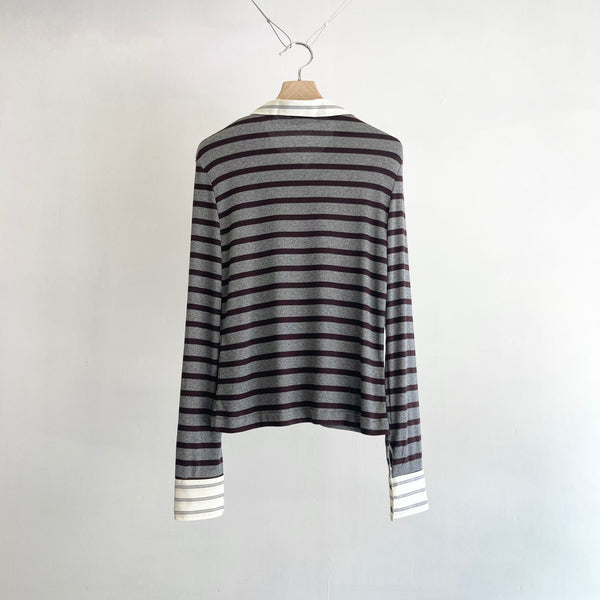 【 BALIA / バーリア 】BORDER SHIRT  / Grey × Brown