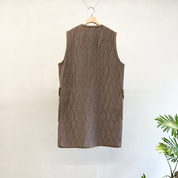 【m's braque】SILK-LOFT QUILTING CAR LONG VEST / Mocha Mesh × Khaki Trim