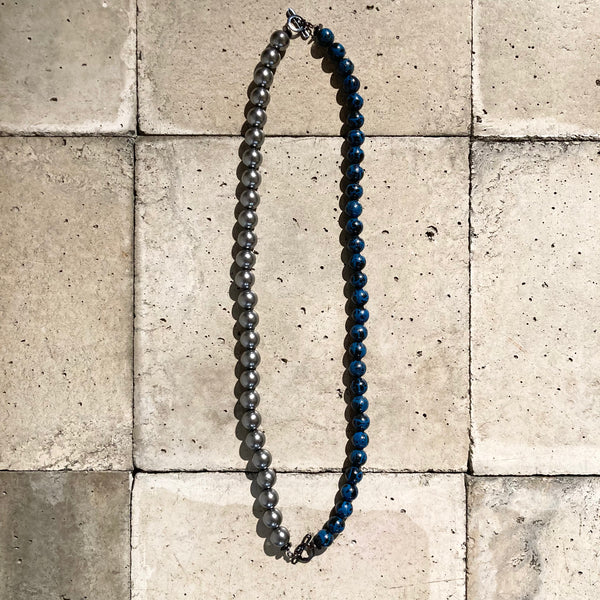 【m's braque】DEADSTOCK BEADS SEPARABLE NECKLACE / Navy × Metallic Grey × Metal