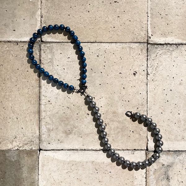 【m's braque】DEADSTOCK BEADS SEPARABLE NECKLACE / Navy × Metallic Grey × Metal