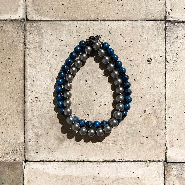 【m's braque】DEADSTOCK BEADS SEPARABLE NECKLACE / Navy × Metallic Grey × Metal