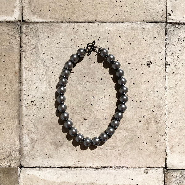 【m's braque】DEADSTOCK BEADS SEPARABLE NECKLACE / Navy × Metallic Grey × Metal