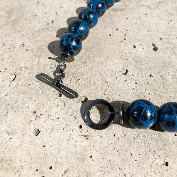 【m's braque】DEADSTOCK BEADS SEPARABLE NECKLACE / Navy × Metallic Grey × Metal