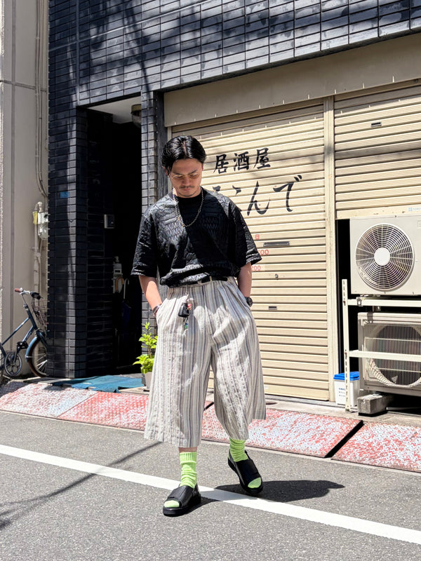 【 m's braque 】CROPPED 2-IN-TUCKED WIDE DRESS PANTS / Grey Multi Stripe