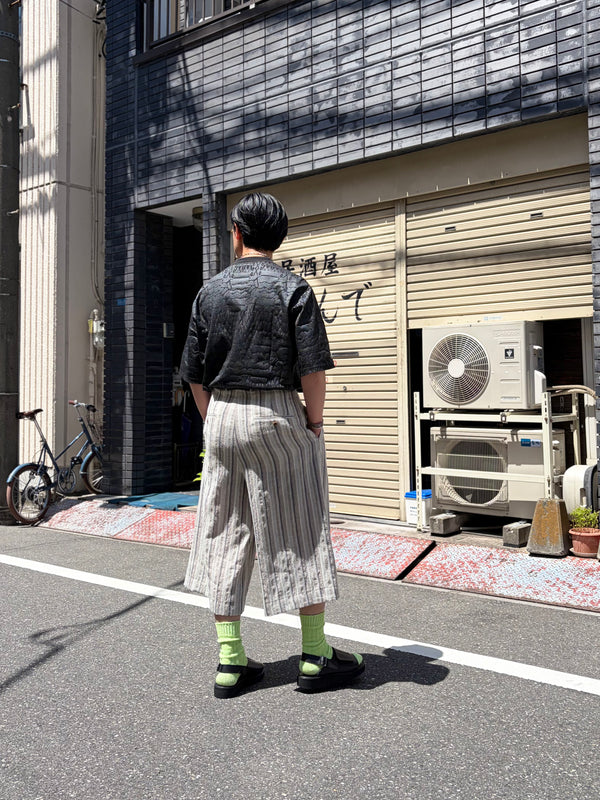 【 m's braque 】CROPPED 2-IN-TUCKED WIDE DRESS PANTS / Grey Multi Stripe