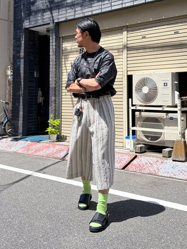 【 m's braque 】CROPPED 2-IN-TUCKED WIDE DRESS PANTS / Grey Multi Stripe