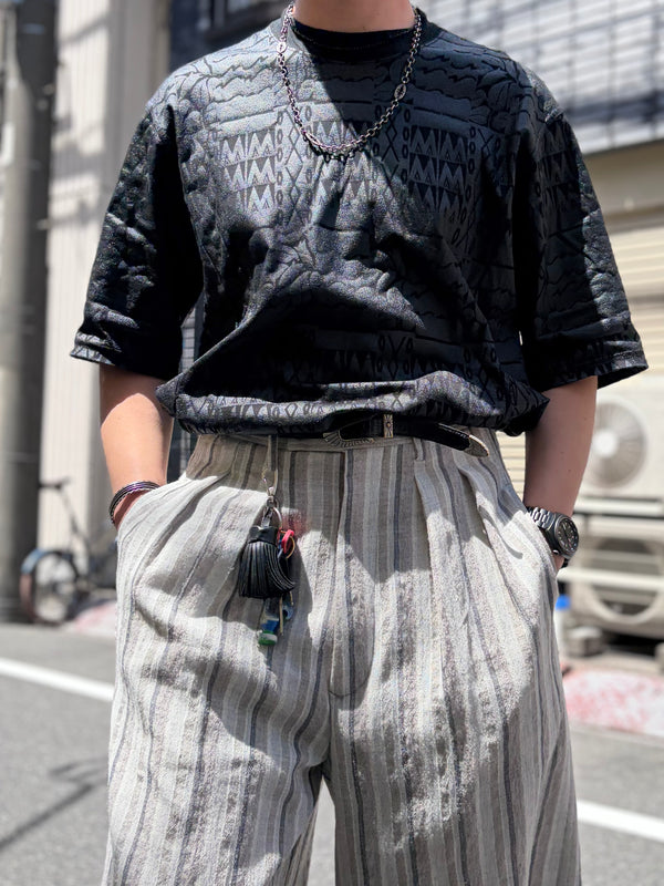 【 m's braque 】CROPPED 2-IN-TUCKED WIDE DRESS PANTS / Grey Multi Stripe
