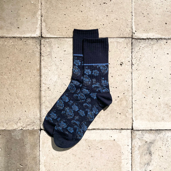 【 BLUE BLUE JAPAN 】ツジガハナ ジャカードソックス / Dark Navy