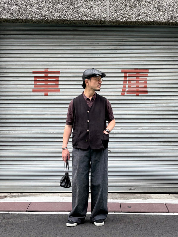 【frank leder / フランクリーダー】WASHED MOLESKIN 1TUCK WIDE TROUSERS  / Charcoal Grey