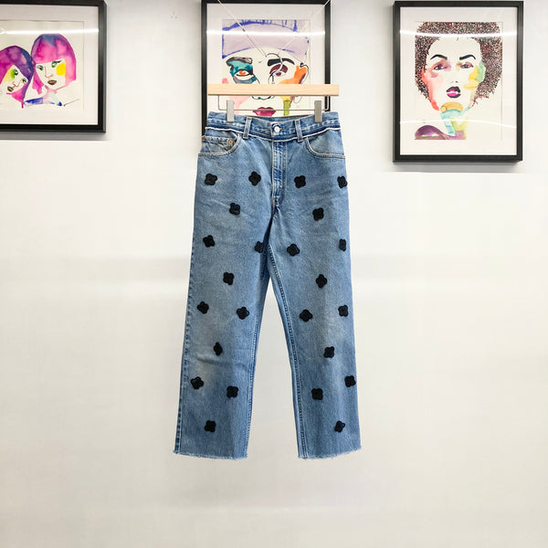【 RIVER 】LEVIS REMAKE DENIM - BACK TUCK - / Black Flower