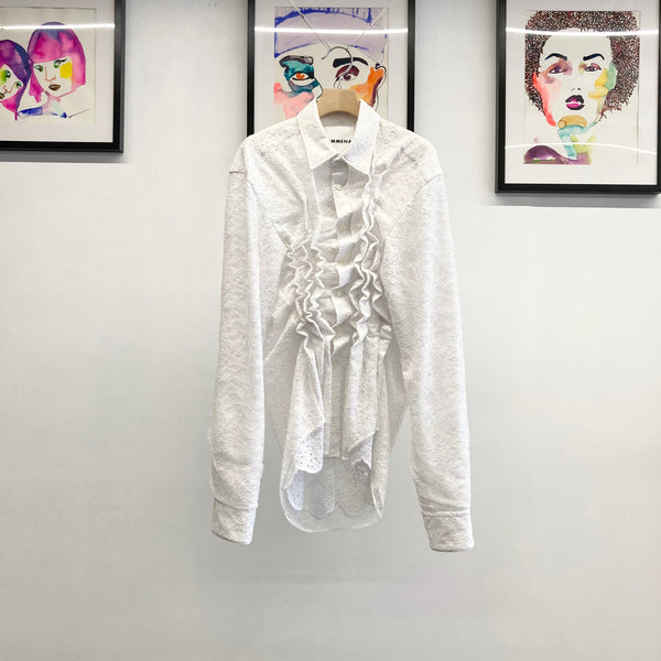 【 HOMMENA 】TOO BIG FRILLED SHIRT - LACE - / Off White