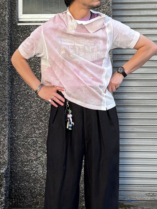 【 m's braque 】BELTED TUCKED BAGGY PANTS / Black