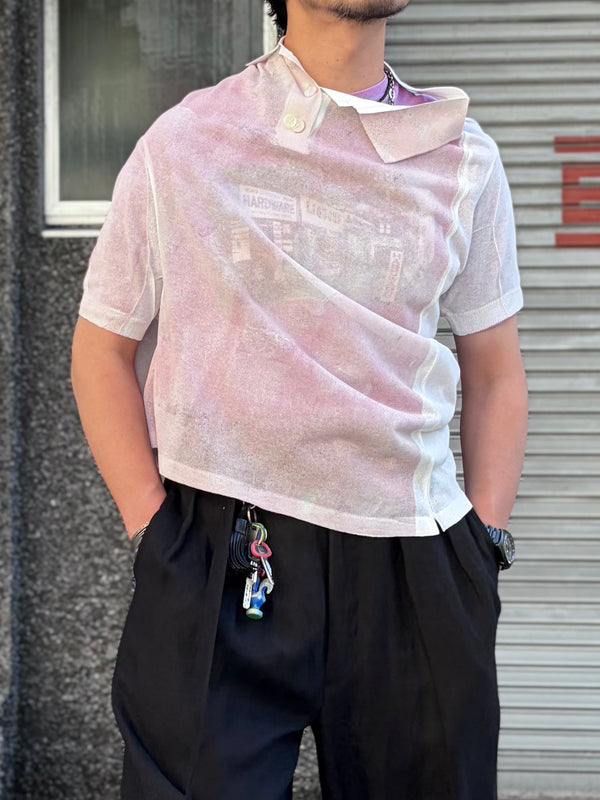 【 HOMMENA 】PAINTED TWIST KNIT POLO / Pink