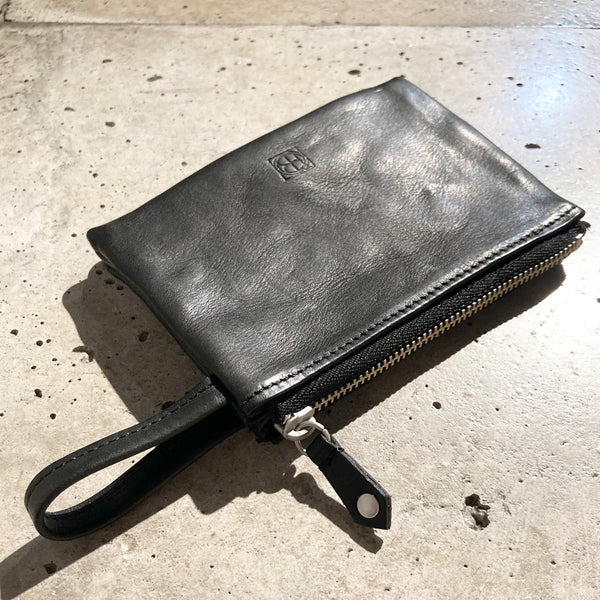 【hobo】PARTITION ZIP MINI POUCH - HORSE LEATHER - / Black