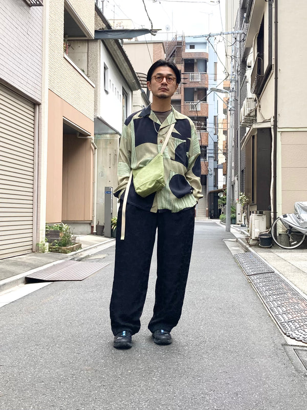 【m's braque】LONG SLEEVE ALOHA SHIRT / Khaki × Black Geometric Pattern