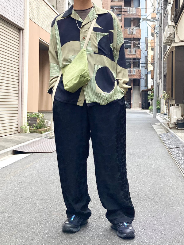 【m's braque】LONG SLEEVE ALOHA SHIRT / Khaki × Black Geometric Pattern