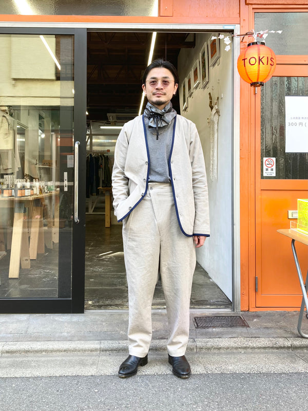 【frank leder / フランクリーダー】SULFER DYED WASHED FLAX＆COTTON 1 TUCK TROUSERS / Ivory