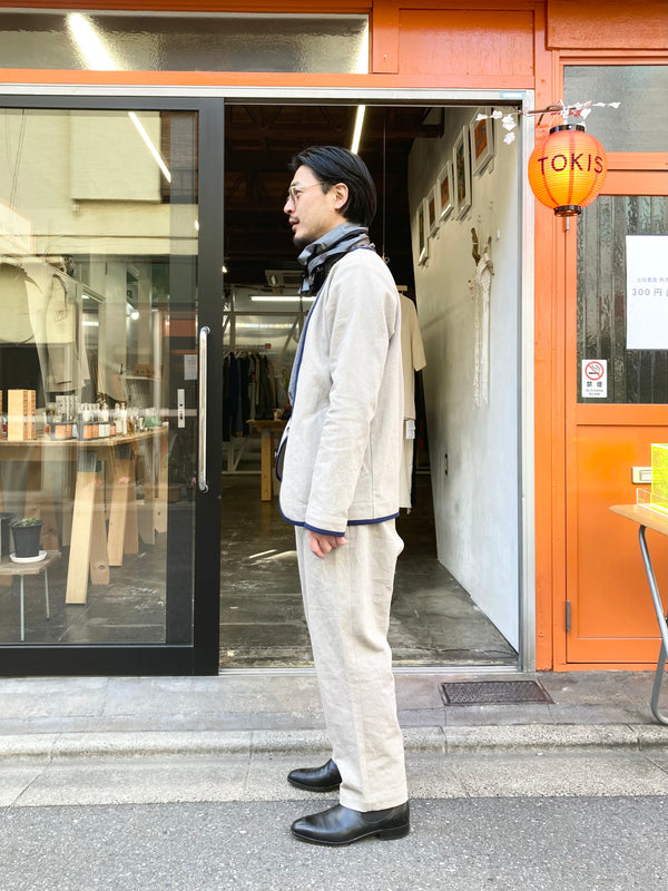 【frank leder / フランクリーダー】SULFER DYED WASHED FLAX＆COTTON 1 TUCK TROUSERS / Ivory