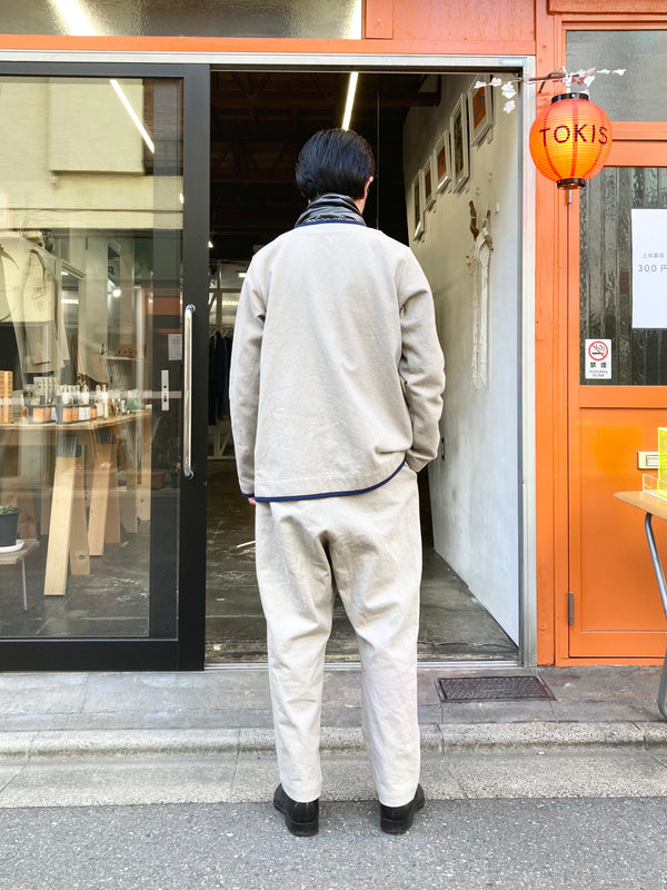 【frank leder / フランクリーダー】SULFER DYED WASHED FLAX＆COTTON 1 TUCK TROUSERS / Ivory