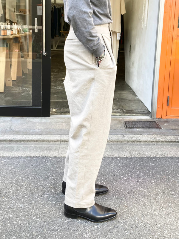 【frank leder / フランクリーダー】SULFER DYED WASHED FLAX＆COTTON 1 TUCK TROUSERS / Ivory