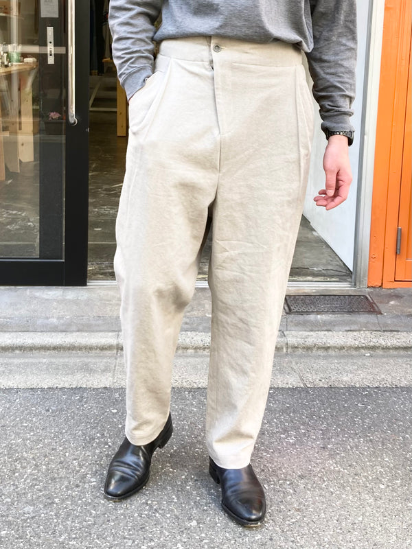 【frank leder / フランクリーダー】SULFER DYED WASHED FLAX＆COTTON 1 TUCK TROUSERS / Ivory