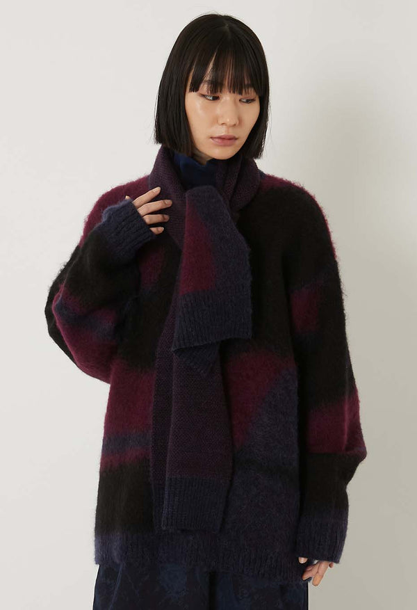 【 BLUE BLUE JAPAN 】シャギーグラデーション ニットマフラー / Dark Navy