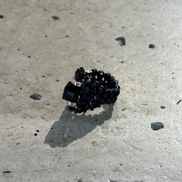 【 TIE A KNOT 】CRYSTAL BEADS RING with SILVER 925 / Black × Black #5