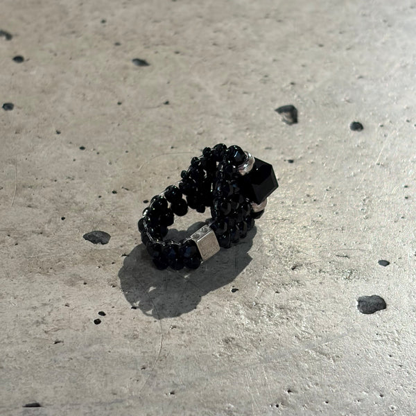 【 TIE A KNOT 】CRYSTAL BEADS RING with SILVER 925 / Black × Black #5