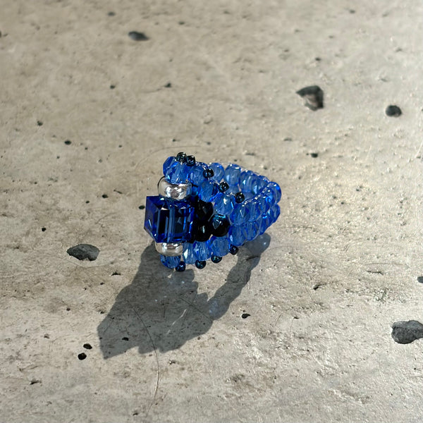 【 TIE A KNOT 】CRYSTAL BEADS RING with SILVER 925 / Sapphire × Sapphire #6