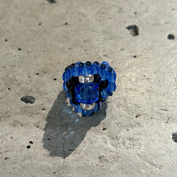 【 TIE A KNOT 】CRYSTAL BEADS RING with SILVER 925 / Sapphire × Sapphire #6