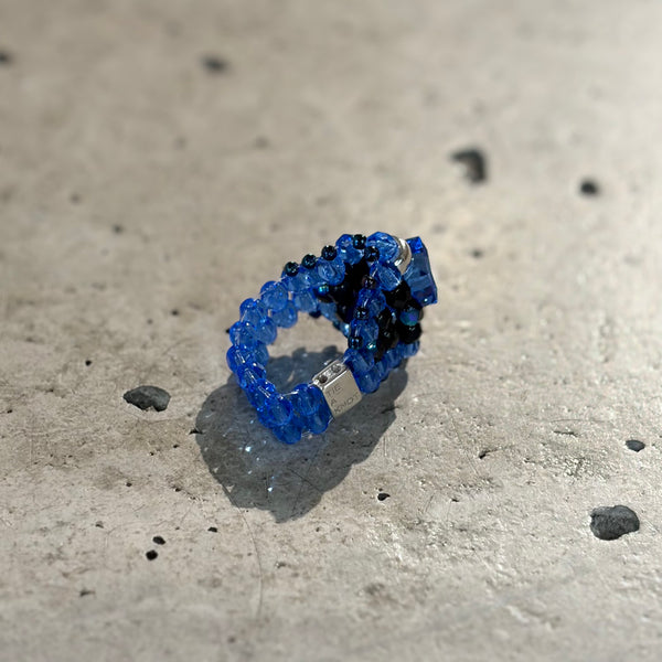 【 TIE A KNOT 】CRYSTAL BEADS RING with SILVER 925 / Sapphire × Sapphire #6