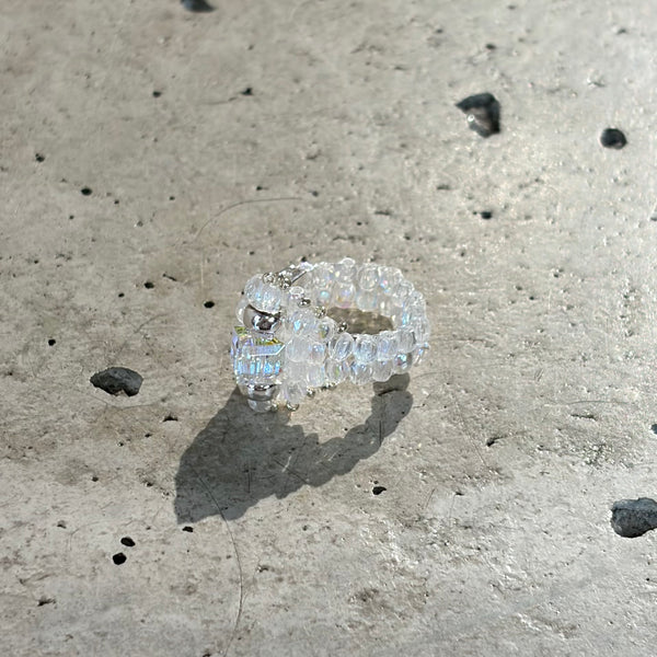 【 TIE A KNOT 】CRYSTAL BEADS RING "S" with SILVER 925 / Clear × Clear #2