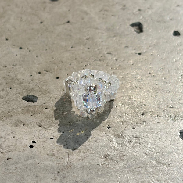 【 TIE A KNOT 】CRYSTAL BEADS RING "S" with SILVER 925 / Clear × Clear #2