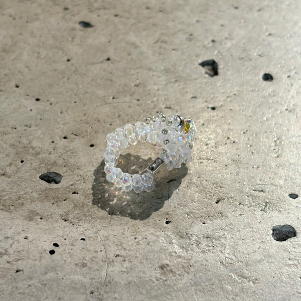 【 TIE A KNOT 】CRYSTAL BEADS RING "S" with SILVER 925 / Clear × Clear #2