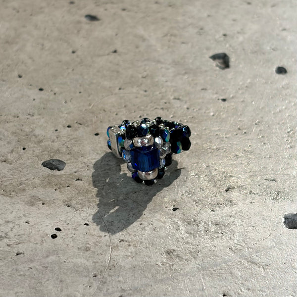 【 TIE A KNOT 】CRYSTAL BEADS RING "S" with SILVER 925 / Blue × Navy #3