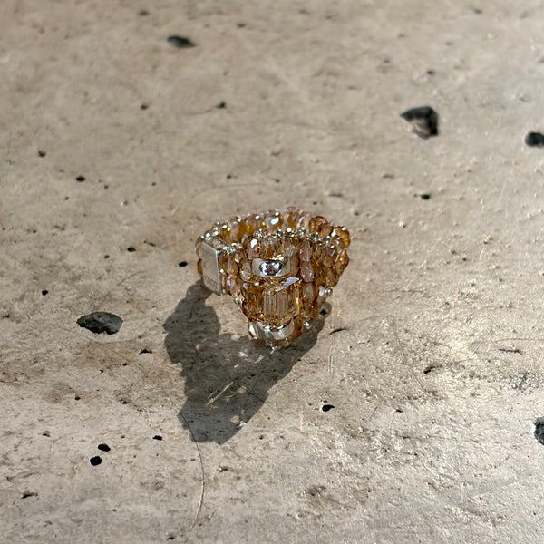 【 TIE A KNOT 】CRYSTAL BEADS RING "S" with SILVER 925 / Beige × Beige #6