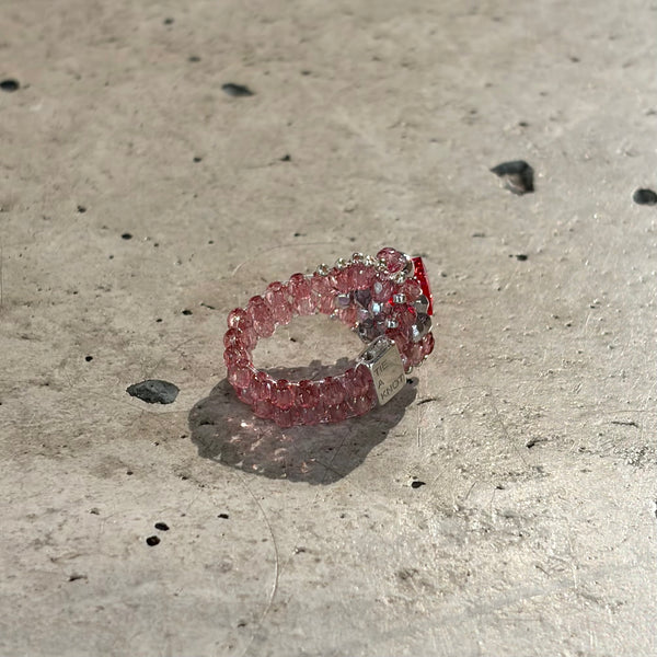 【 TIE A KNOT 】CRYSTAL BEADS RING "S" with SILVER 925 / Red × Pink #4